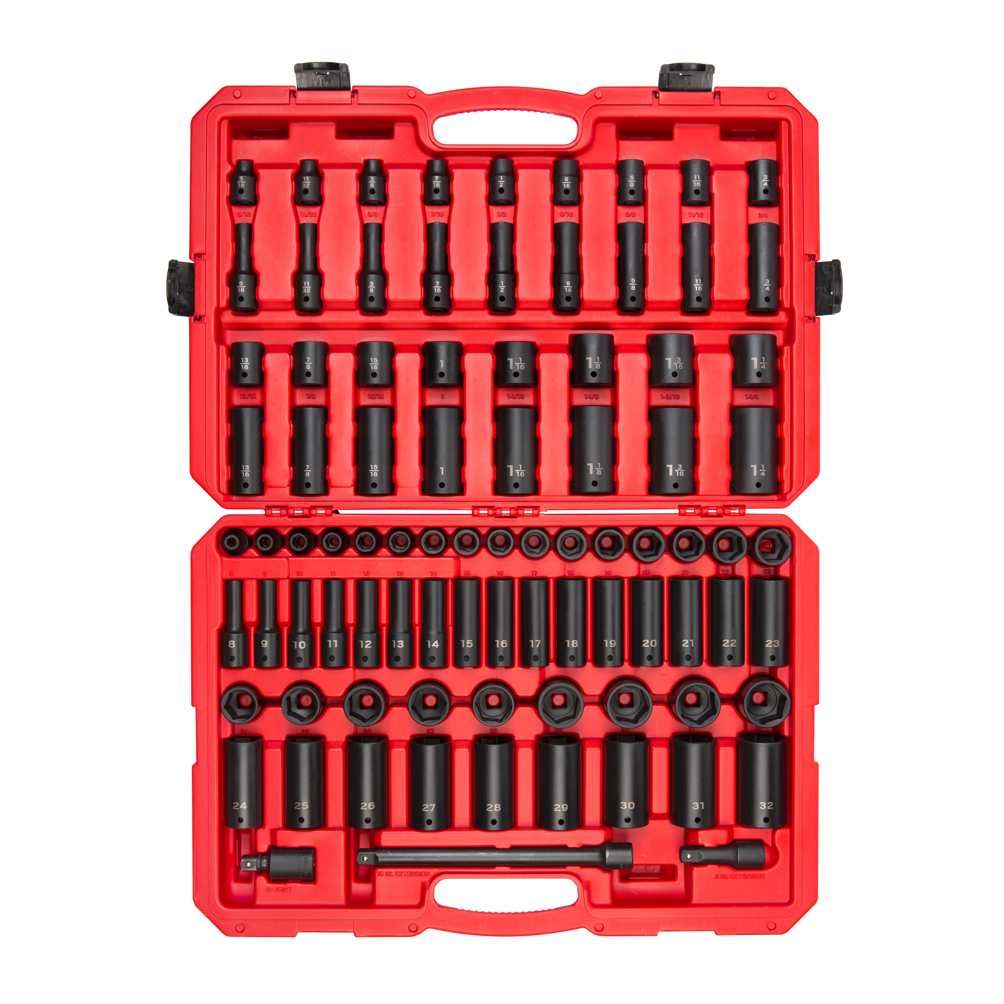 TEKTON 1/2 Inch Drive Shallow and Deep 6-Point Impact Socket Set with Case, 87-Piece (5/16 - 1-1/4 in., 8-32 mm) | SID92407